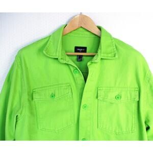 FOREVER 21 Men Spring Lime Green Long Sleeve Denim Jacket Size L